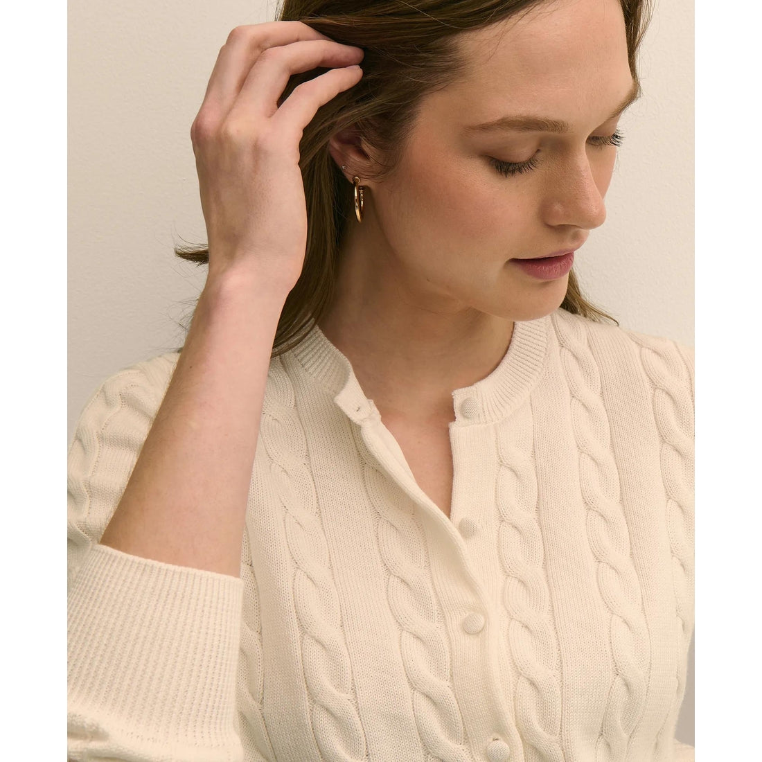 Supima Cotton Cropped Cable Cardigan