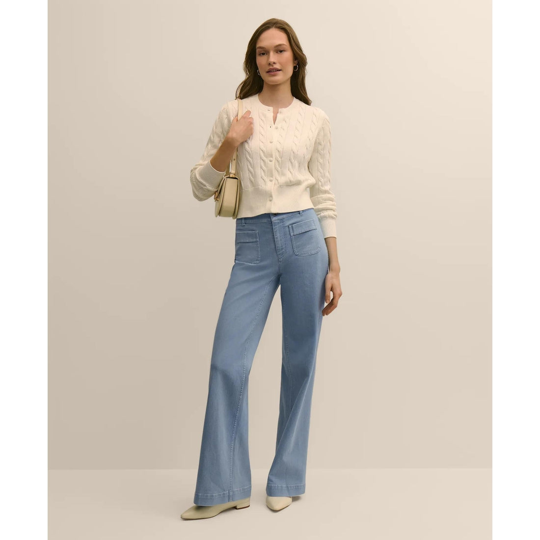 Supima Cotton Cropped Cable Cardigan