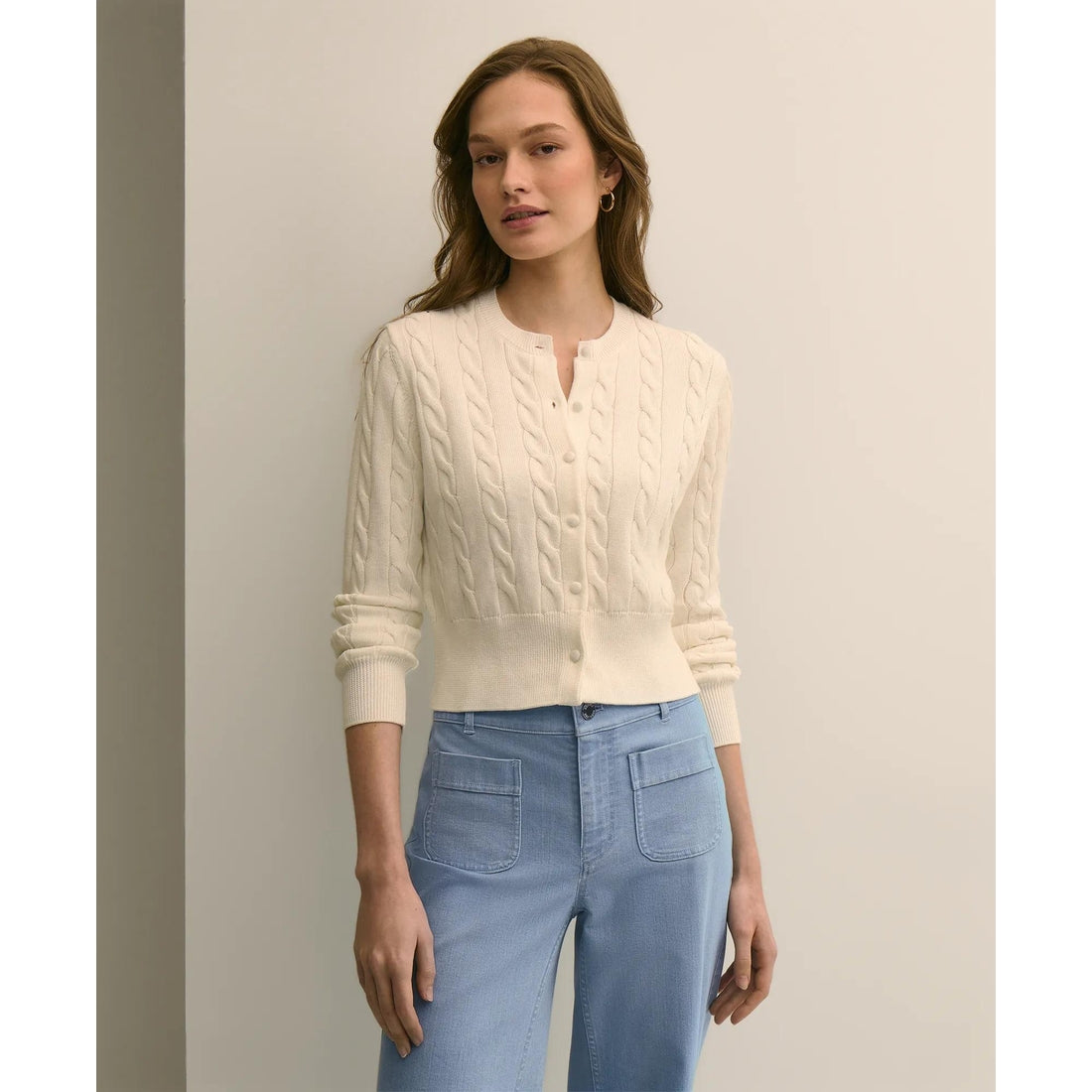 Supima Cotton Cropped Cable Cardigan