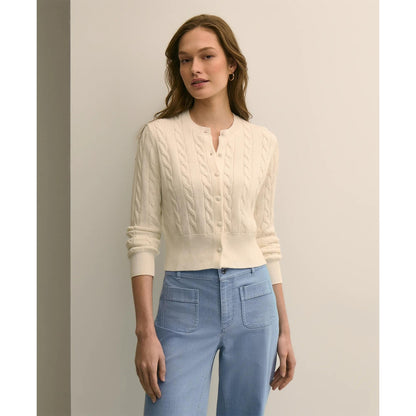 Supima Cotton Cropped Cable Cardigan