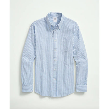 Washed Cotton Seersucker Button-Down Collar, Stripe Sport Shirt
