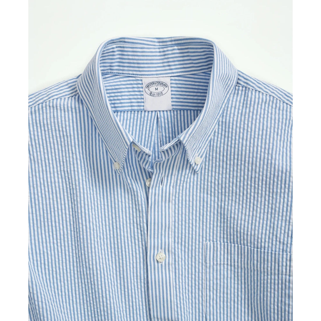 Washed Cotton Seersucker Button-Down Collar, Stripe Sport Shirt