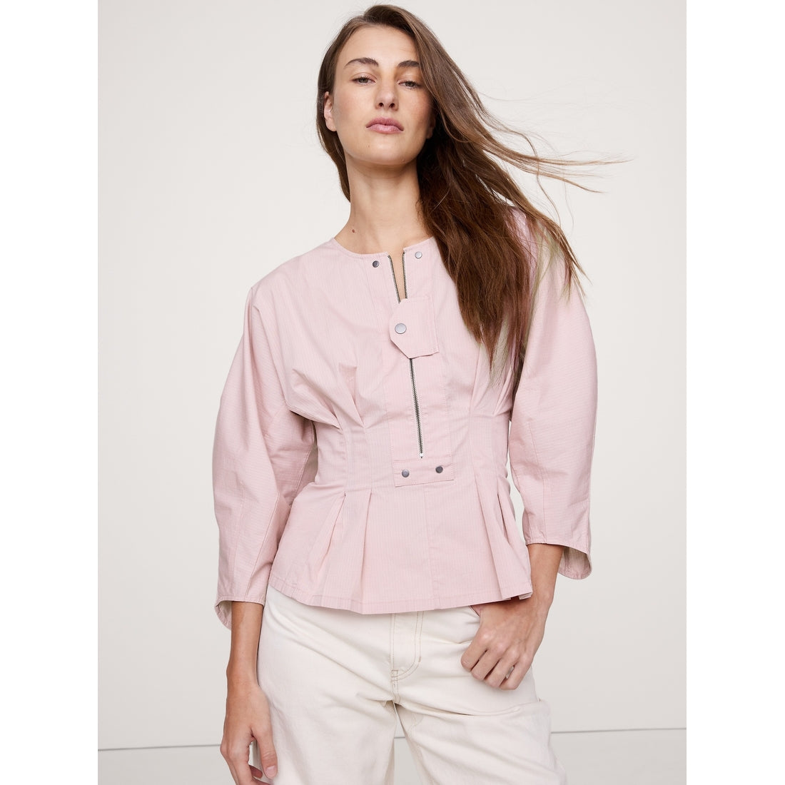 Women's Stretch-Cotton Utility Peplum Top