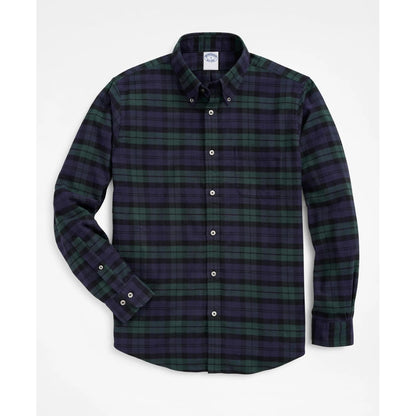Portuguese Flannel Polo Button Down Collar, Black Watch Shirt