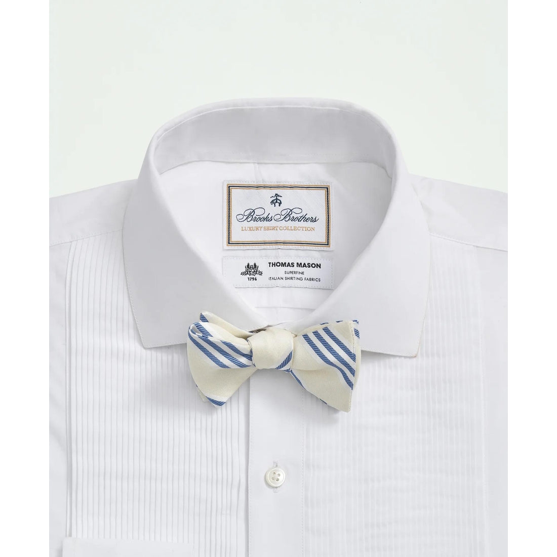 Brooks Brothers X Thomas Mason Cotton English Collar, Swiss Pleat Front Tuxedo Shirt