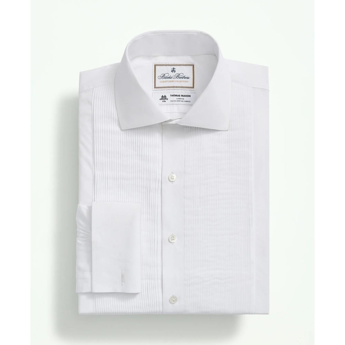 Brooks Brothers X Thomas Mason Cotton English Collar, Swiss Pleat Front Tuxedo Shirt