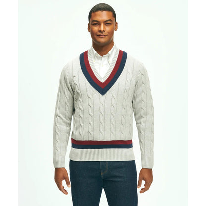 Vintage-Inspired Tennis V-Neck Sweater in Supima Cotton