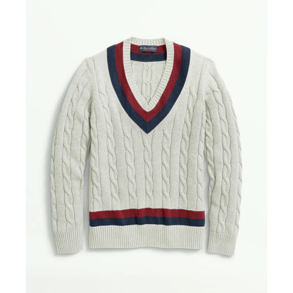Vintage-Inspired Tennis V-Neck Sweater in Supima Cotton
