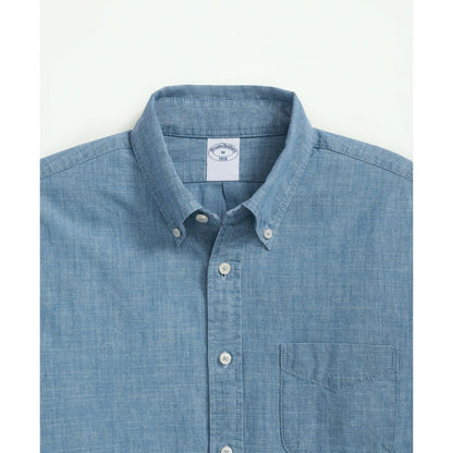 Chambray Cotton Poplin Polo Button Down Collar, Sport Shirt