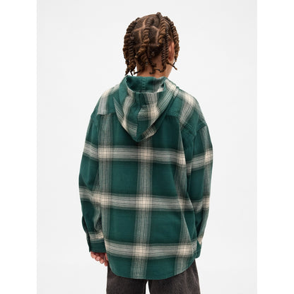 Boys' Organic Cotton Hooded Flannel Shirt