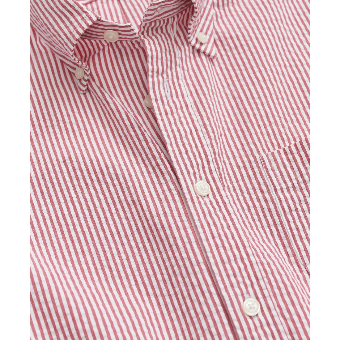 Washed Cotton Seersucker Button-Down Collar, Stripe Short-Sleeve Sport Shirt