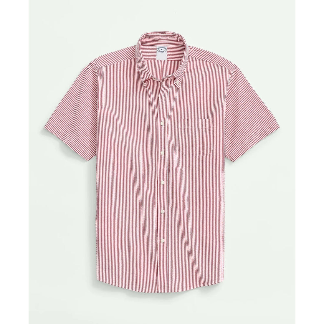 Washed Cotton Seersucker Button-Down Collar, Stripe Short-Sleeve Sport Shirt