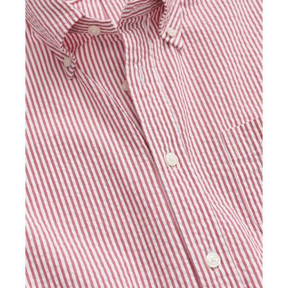Washed Cotton Seersucker Button-Down Collar, Stripe Short-Sleeve Sport Shirt