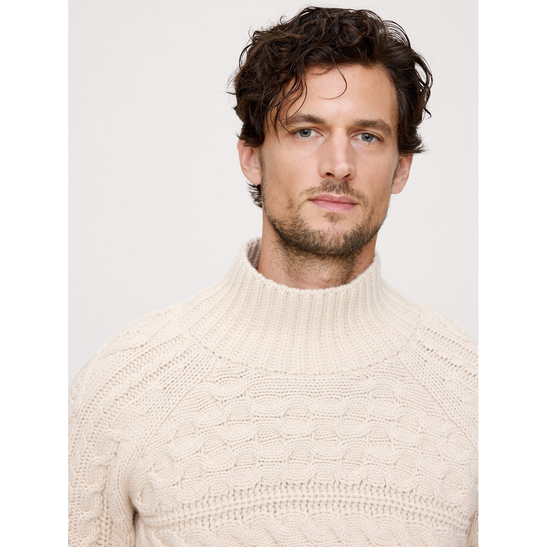 Men's Merino-Cotton Cable-Knit Sweater
