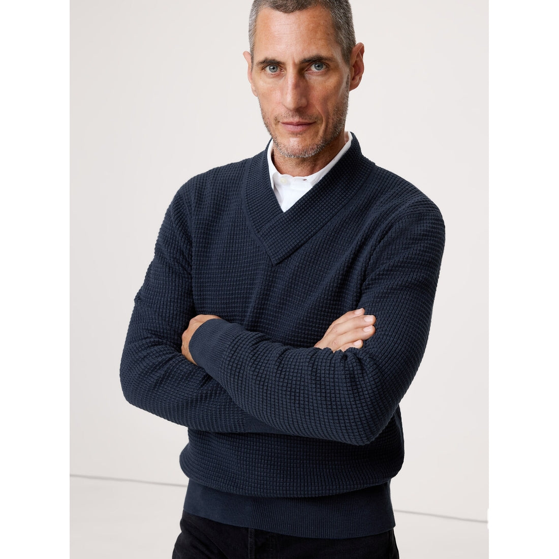 Men's Cotton Thermal-Knit V-Neck Sweater