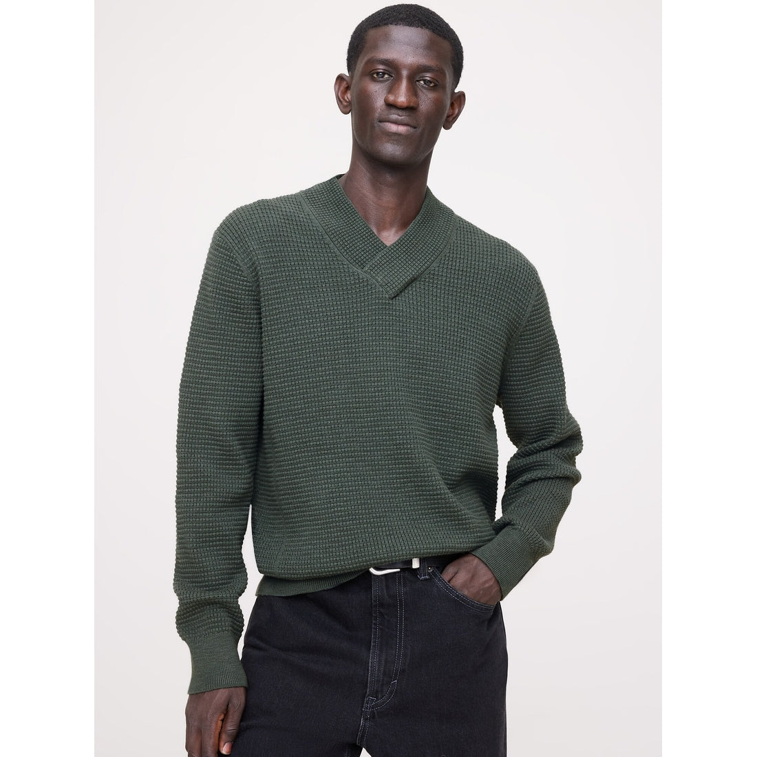 Men's Cotton Thermal-Knit V-Neck Sweater