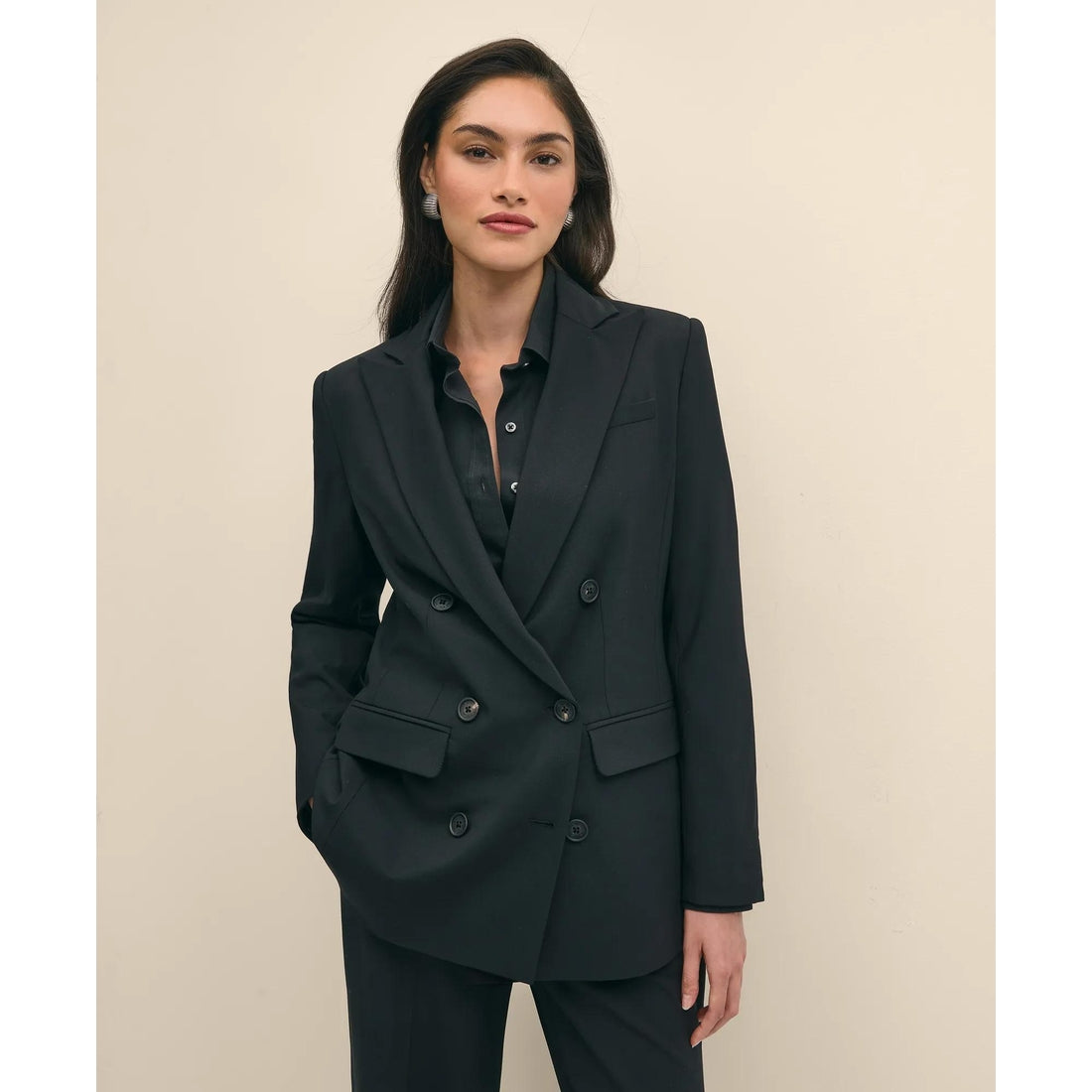 The Essentials Double-Breasted Peak Lapel Jacket in Wool Blend