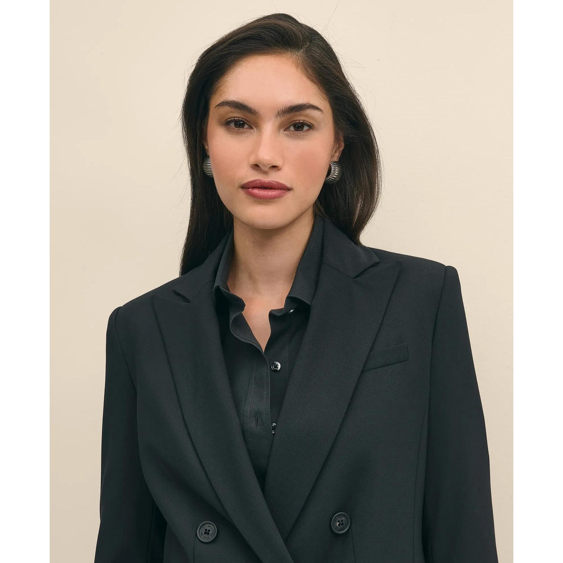 The Essentials Double-Breasted Peak Lapel Jacket in Wool Blend