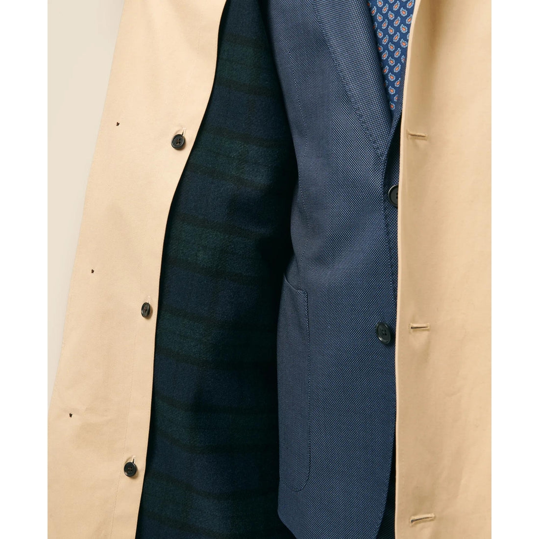 Bonded Cotton Top Coat with Removable Liner in Black Watch