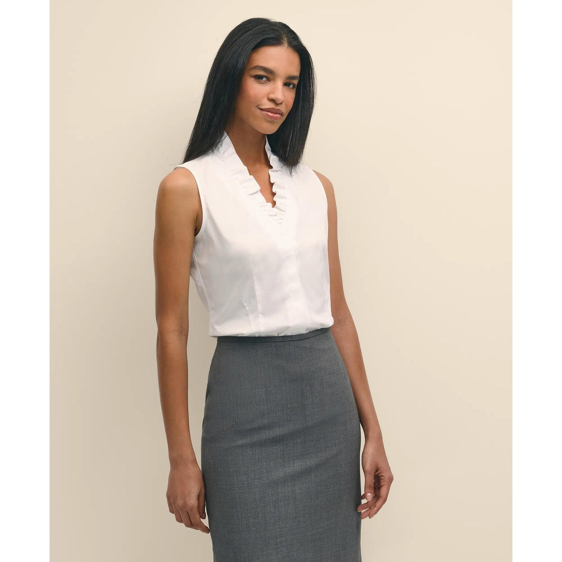 Fitted Non-Iron Stretch Supima Cotton Ruffle Shirt