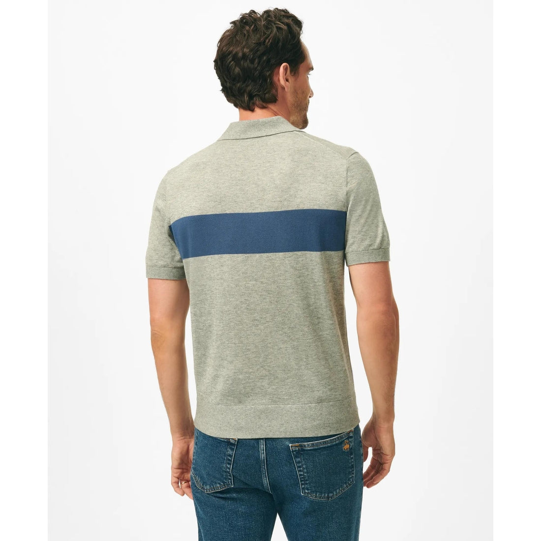 Luxe Short Sleeve Polo Sweater In Striped Cotton-Cashmere