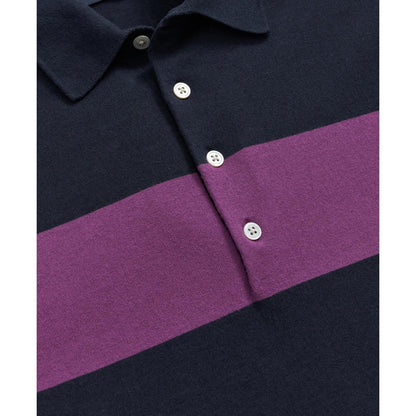 Luxe Short Sleeve Polo Sweater In Striped Cotton-Cashmere