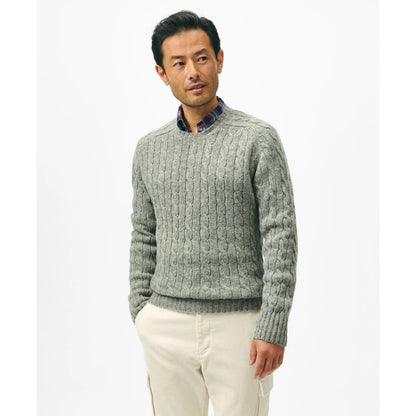 Cable Crewneck Sweater in Shetland Wool