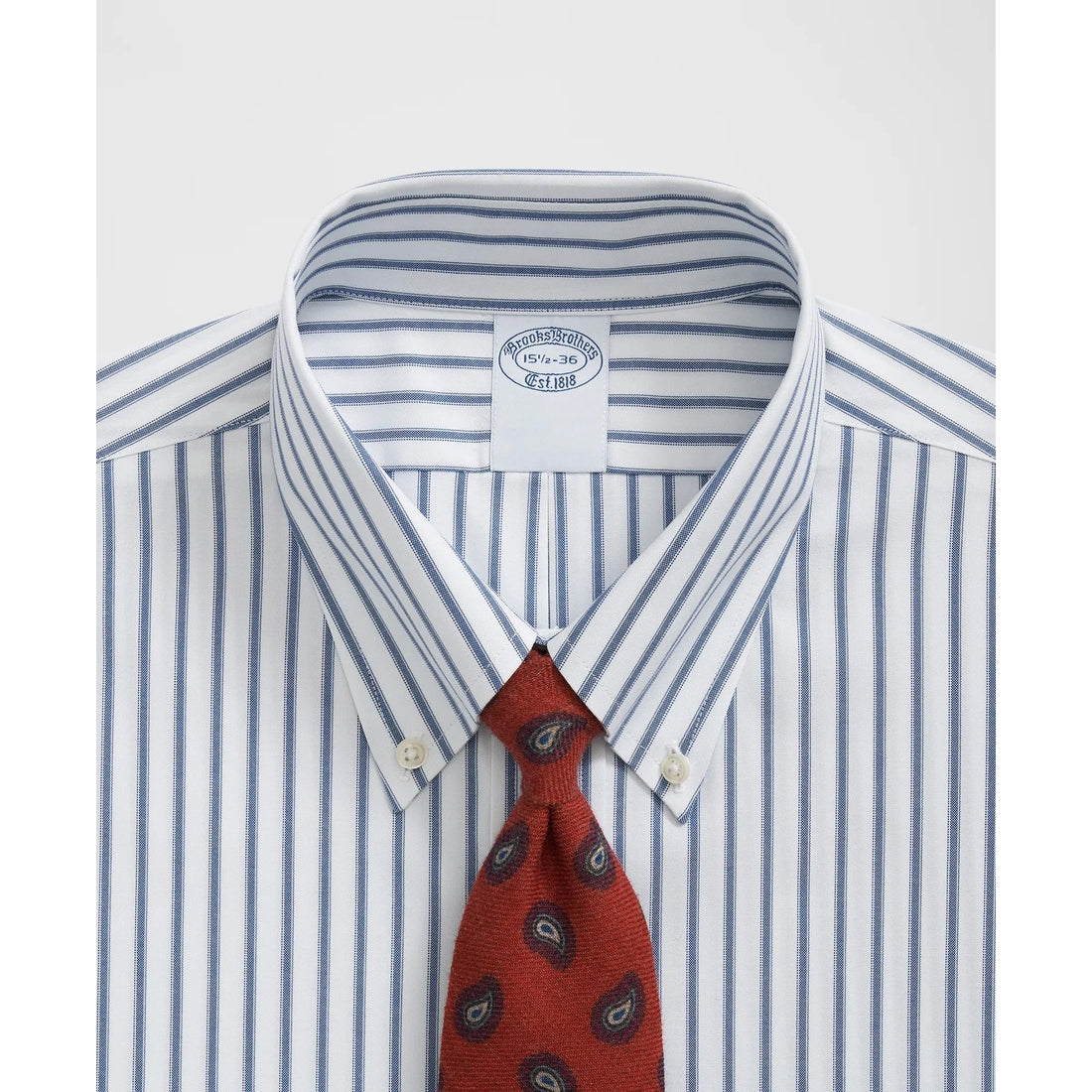 Stretch Supima Cotton Non-Iron Pinpoint Oxford Polo Button Down Collar, Ticking Stripe Dress Shirt