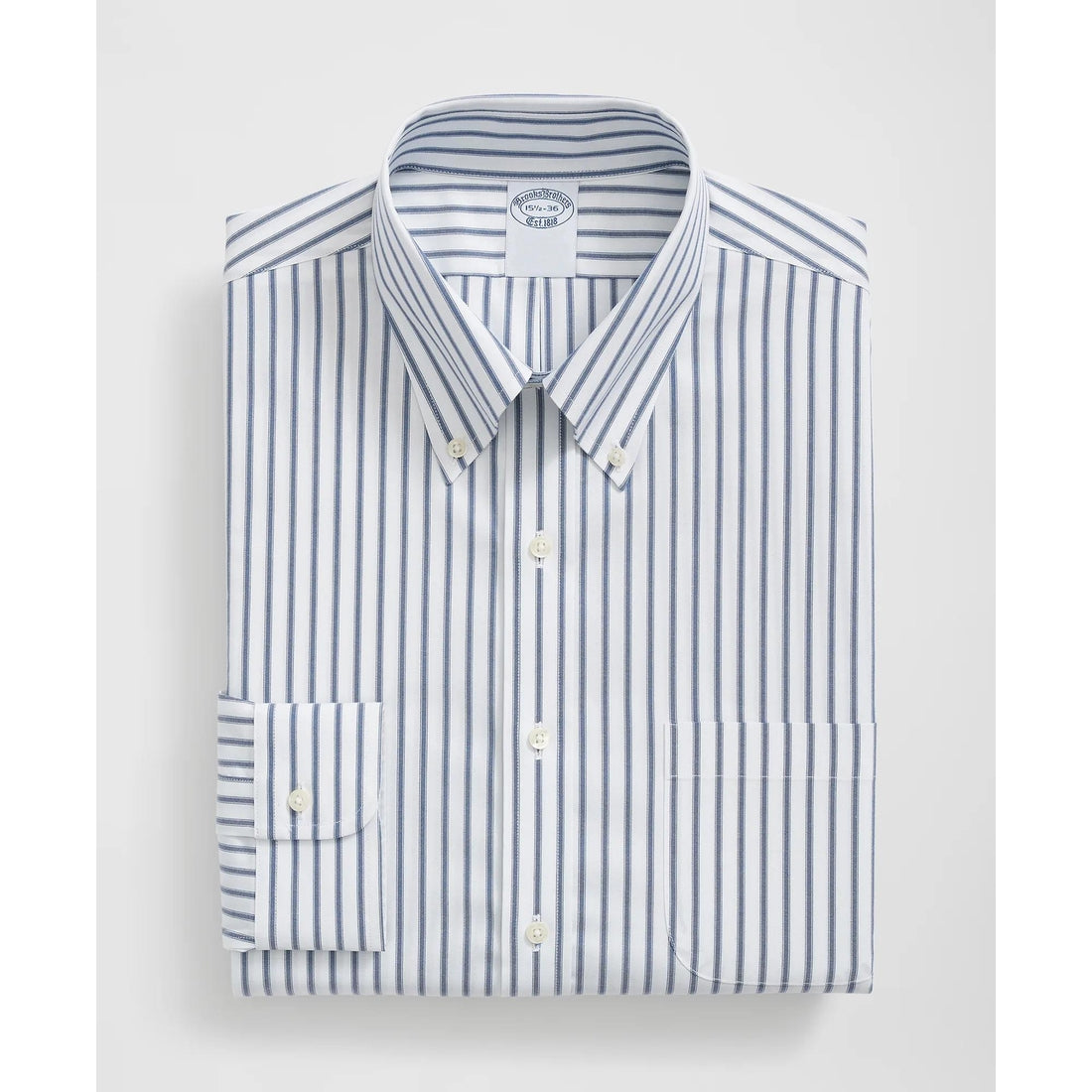 Stretch Supima Cotton Non-Iron Pinpoint Oxford Polo Button Down Collar, Ticking Stripe Dress Shirt