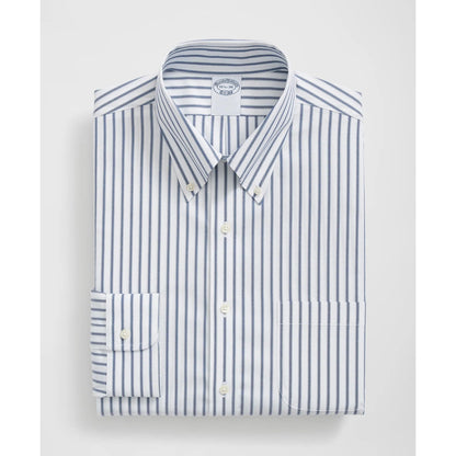 Stretch Supima Cotton Non-Iron Pinpoint Oxford Polo Button Down Collar, Ticking Stripe Dress Shirt