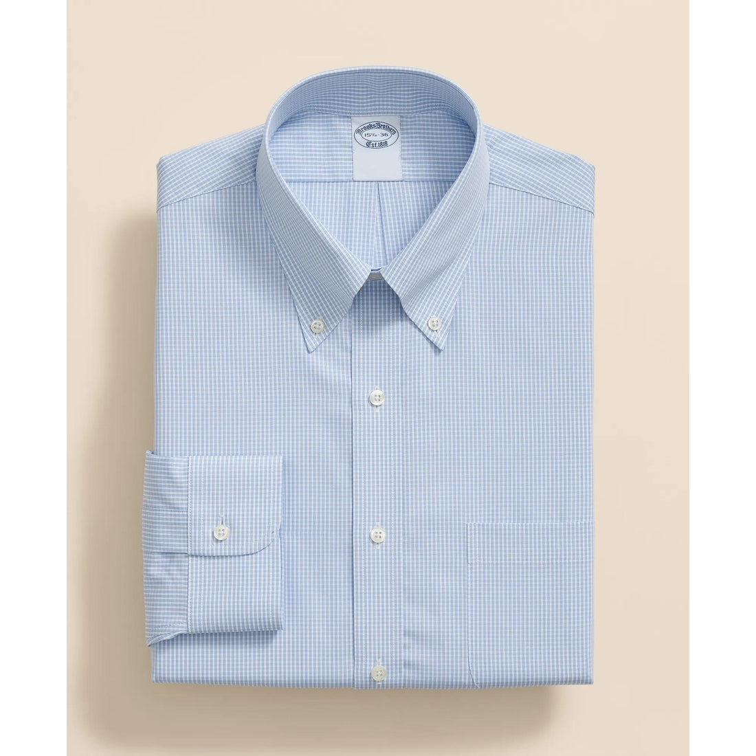 Pure Supima Cotton Regular-Finish Polo Button Down Collar, Micro Windowpane Dress Shirt