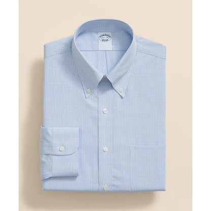 Pure Supima Cotton Regular-Finish Polo Button Down Collar, Micro Windowpane Dress Shirt