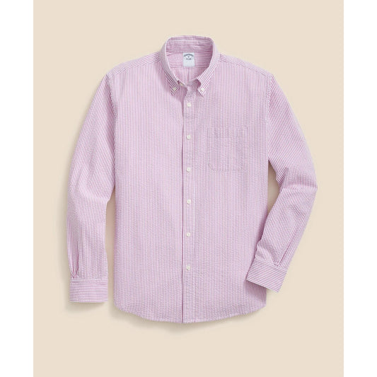 Washed Cotton Seersucker Button-Down Collar, Stripe Sport Shirt