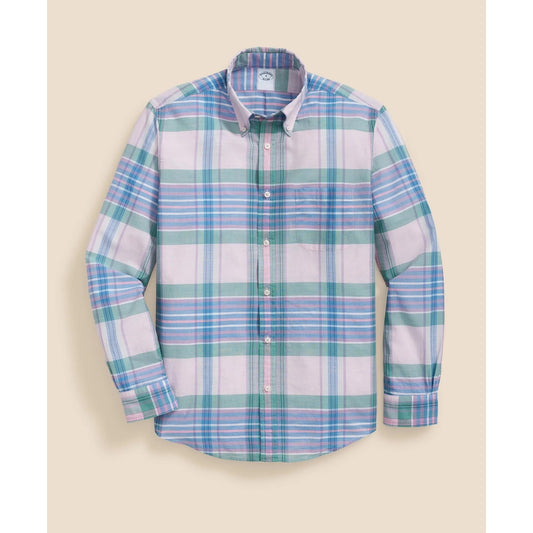 Irish Linen Polo Button Down Collar, Multi Plaid Shirt