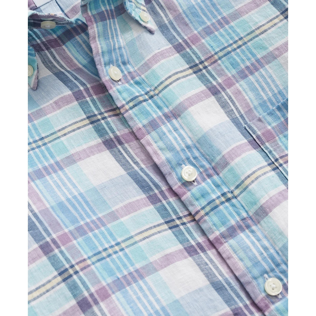 Irish Linen Polo Button Down Collar, Plaid Shirt