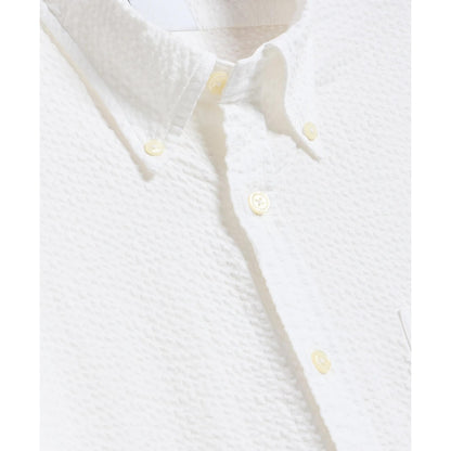 Stretch Cotton Seersucker Button-Down Collar Short-Sleeve Sport Shirt