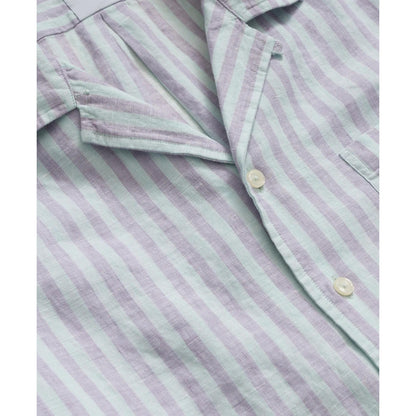 Irish Linen Camp Collar, Striped Short-Sleeve Shirt