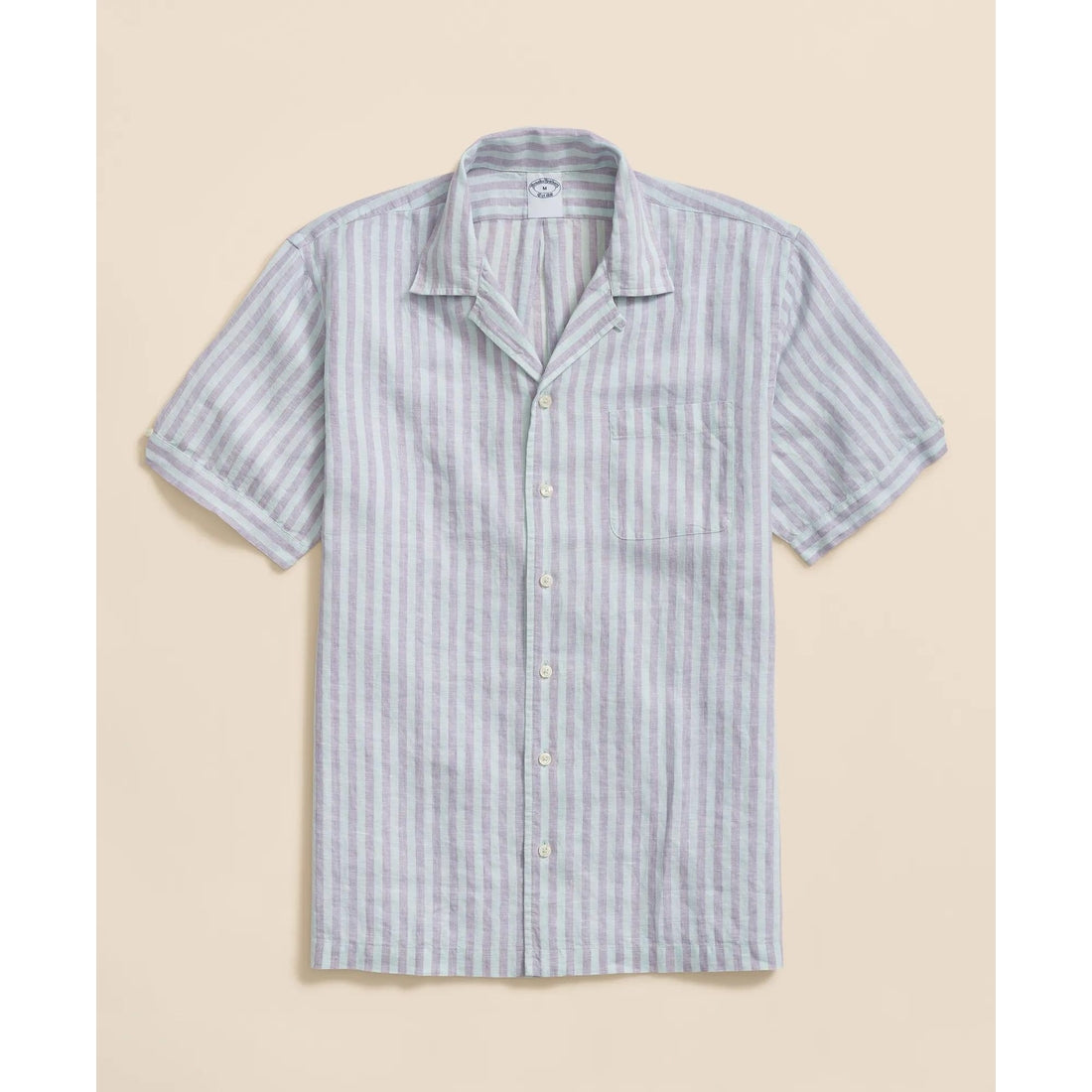 Irish Linen Camp Collar, Striped Short-Sleeve Shirt