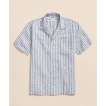 Irish Linen Camp Collar, Striped Short-Sleeve Shirt