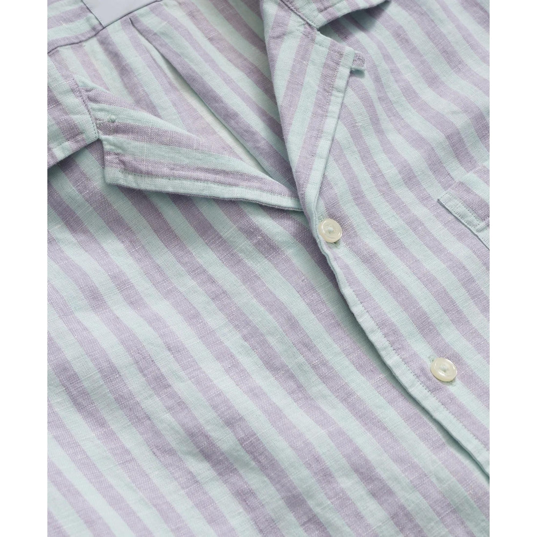 Irish Linen Camp Collar, Striped Short-Sleeve Shirt