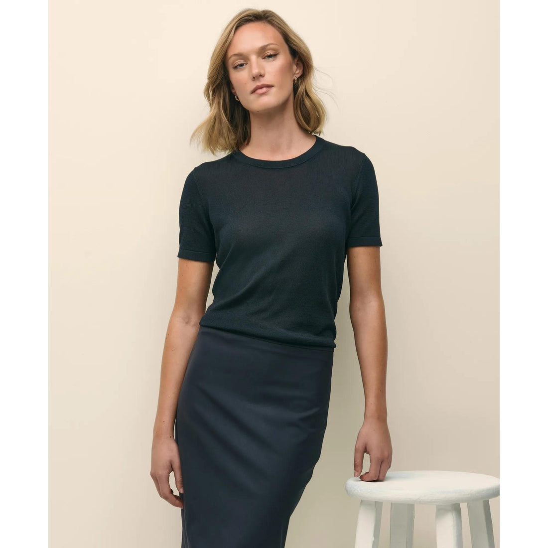 Classic Short-Sleeve Jersey Crewneck Sweater