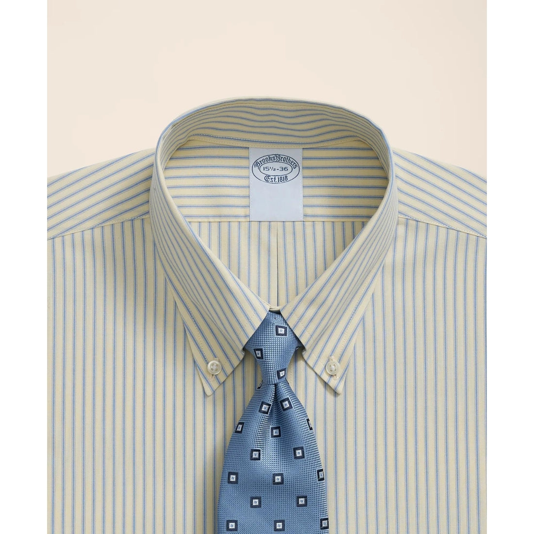 Stretch Supima Cotton Non-Iron Broadcloth Polo Button-Down Collar, Striped Dress Shirt