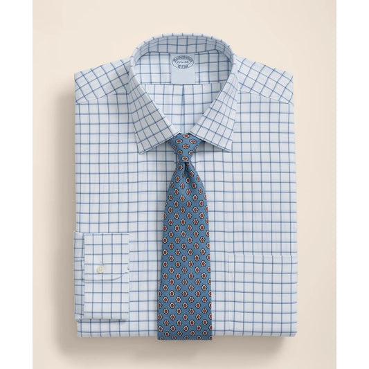 Brooks Brothers Explorer Collection Non-Iron Twill Ainsley Collar, Windowpane Dress Shirt