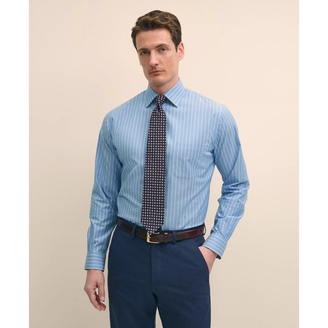 Stretch Supima Cotton Non-Iron Royal Oxford Ainsley Collar, Striped Dress Shirt