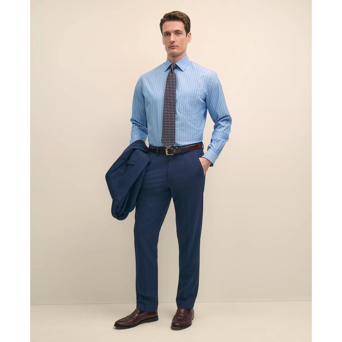 Stretch Supima Cotton Non-Iron Royal Oxford Ainsley Collar, Striped Dress Shirt