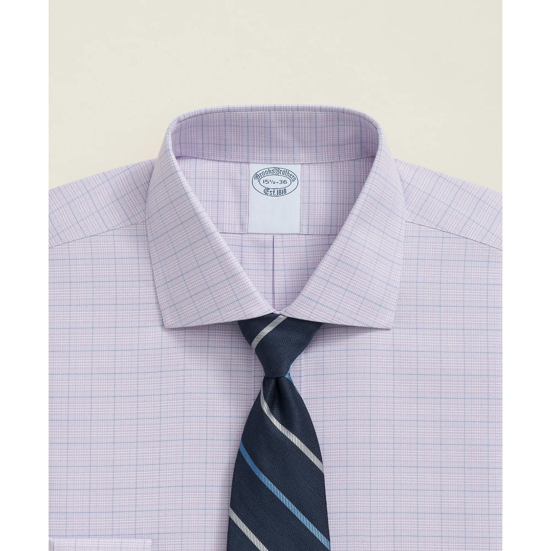 Stretch Supima Cotton Non-Iron Royal Oxford English Spread Collar, Checked Dress Shirt