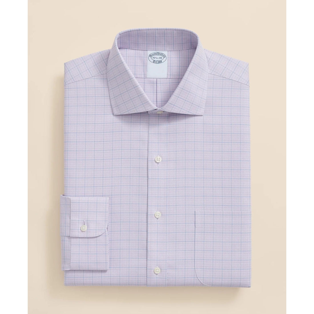 Stretch Supima Cotton Non-Iron Royal Oxford English Spread Collar, Checked Dress Shirt