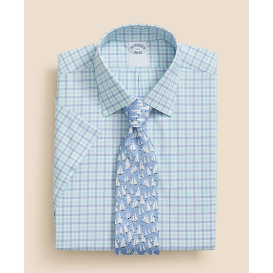Stretch Supima Cotton Non-Iron Ainsley Collar, Alternating Check Short-Sleeve Dress Shirt