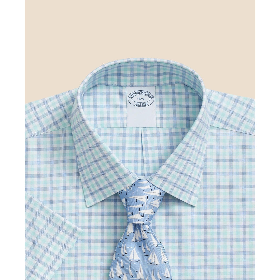 Stretch Supima Cotton Non-Iron Ainsley Collar, Alternating Check Short-Sleeve Dress Shirt