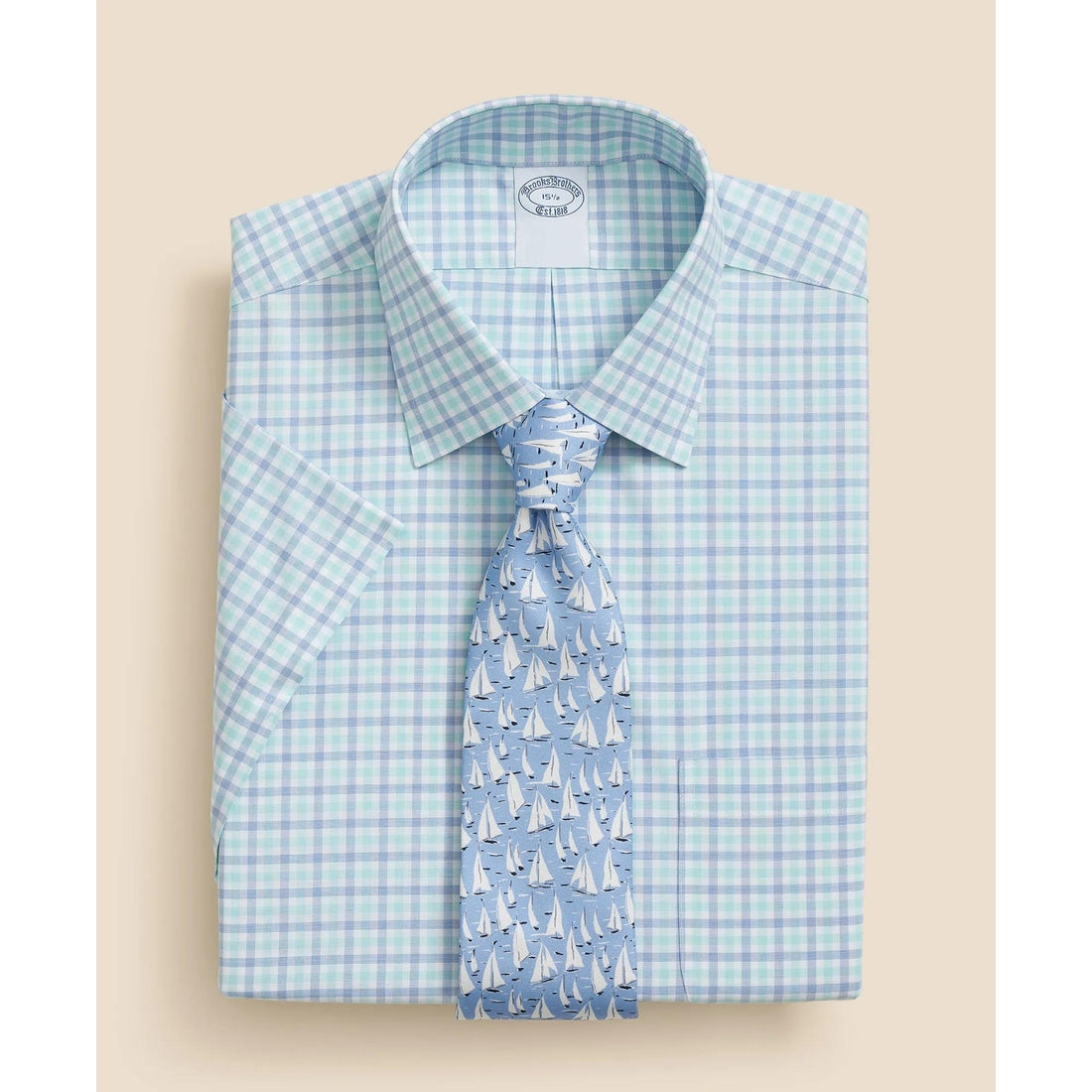 Stretch Supima Cotton Non-Iron Ainsley Collar, Alternating Check Short-Sleeve Dress Shirt